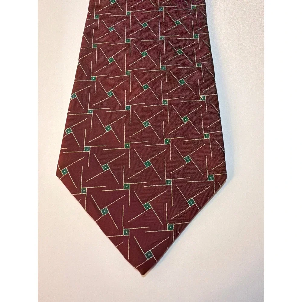 Polo‎ Ralph Lauren Tie Burgundy Green Geometric Silk Saks Fifth Avenue Vintage